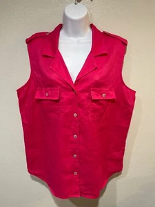 VTG 90s 100% Linen XL Button Up Sleeveless Top - Picture 1 of 10