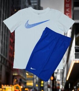 Nike Dri-fit Youth XL Blue Athletic Shorts And Logo Swoosh Tshirt Outfit