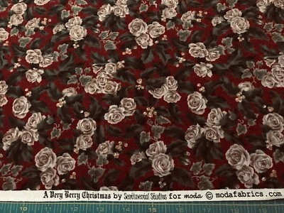 Moda Floral Maroon 1 Yard and 34” X 42” Estate Fabric Priced To Sell Fast #E509 - Image 1 of 2