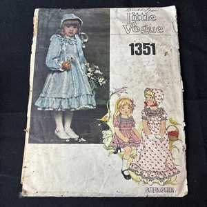 Dress Bonnet Prairie Little Girls 6 VOGUE 1351 Sewing Pattern VTG Cottagecore - Picture 1 of 4