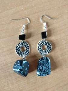 Pendientes obsidiana, ónix, plata y acero - Imagen 1 de 1