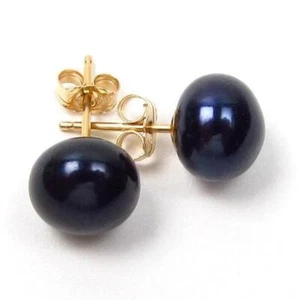 Genuina perla negra cultivada AAA de 8-9 mm en oro de 14K, rellena de oro o plata 925 - Imagen 1 de 4
