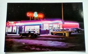 Santa Rosa New Mexico Club Cafe Rte. 66 Postcard Diner Autos Evening Outside - Picture 1 of 13