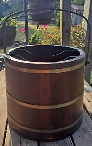 BASKETVILLE Walnut Wood Barrel w/Handle & Brass Rings Putney VT LARGE 16" x 14" - Picture 1 of 5