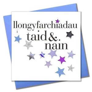 Welsh Congratulations Grandparent Card Taid & Nain Blue, padded star embellished - Picture 1 of 1