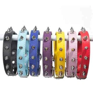 Leather Dog Cat Collar Spiked Studded Puppy Pet Necklace For Small Medium Large - Picture 1 of 21