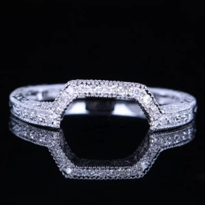 Solid 14K White Gold Amazing Genuine Diamond Pave Band Anniversary Vintage Ring - Picture 1 of 5