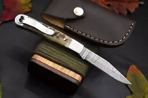 Custom 7.5"OAL Hand Forged Damascus Steel Folding Knife Handmade (C640-R TO T) - Picture 1 of 7