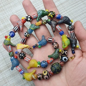Collar con cuentas estilo veneciano mezcla vidrio diseño pájaro vintage - Imagen 1 de 22
