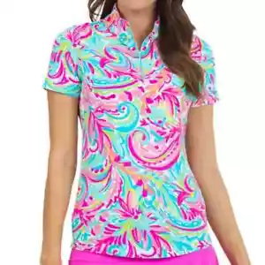 IBKUL Aubrey Mock Neck Zip Top Size S L XXL Candy Pink Short Sleeve Shirt Womens - Picture 1 of 2