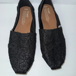 TOMS Black glitter Crochet Slip-On Shoes Size 7.5 - Picture 1 of 5
