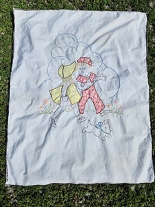 Vintage Hand Sewn Embroidered Crib Blanket Wall Hanging First Love With Puppy - Picture 1 of 6