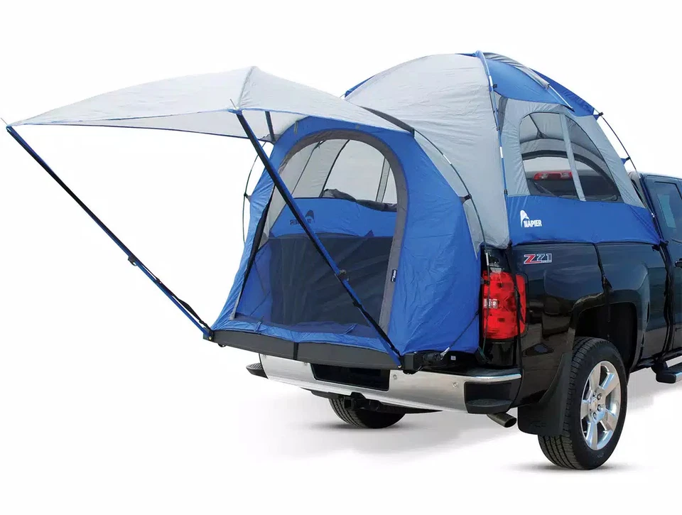 Napier Sportz Compact Short Truck Bed 2 Person Camping Tent w/ Sun Awning, Blue Foto 1 de 4