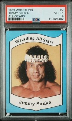 Tarjeta de novato Superfly Jimmy Snuka 1983 Wrestling All Stars Series #7 PSA 4 WWE Foto 1 de 3
