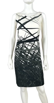 $2.5K Akris New 4 US 40 IT 34 D S Black White Print Cotton Silk Dress Zip Runway - Image 1 of 4
