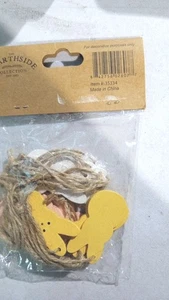 ORIGINAL Set 12 Bunny Flower Wood Mini Spring Easter Rustic Decor Jute Hangers - Picture 1 of 2