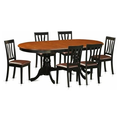 East West Furniture Plainville 7-piece Dining Set with Leather Seat in Cherry - Image 1 of 4