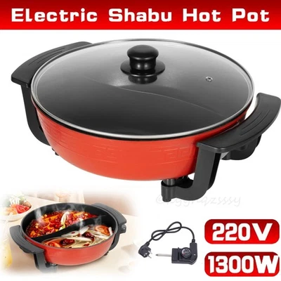Neu 1300W Elektrische Hot Pot Mit Heizsockel & Deckel 6L 2 Kammern Shabu Shabu - Bild 1 von 4