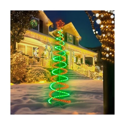 HELIOSRIBBON 7 FT Christmas LED Double Spiral Tree Lights Green and Red, 8 Dynamic Lightin...