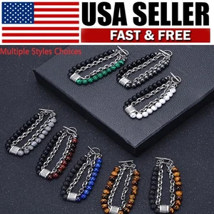 Herren Tigerauge Perlen Armband Edelstahl Naturstein Unisex Schmuck Geschenk - Bild 1 von 17