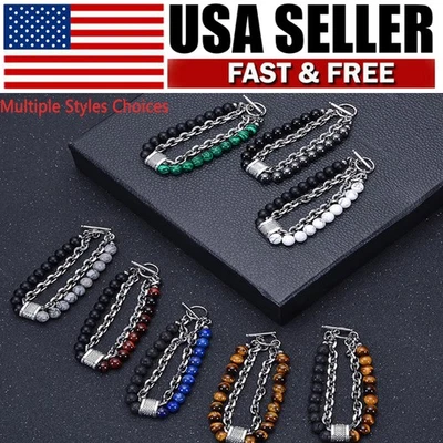 Pulsera con cuentas ojo de tigre de acero inoxidable para hombre piedra natural unisex joyería regalo Foto 1 de 4