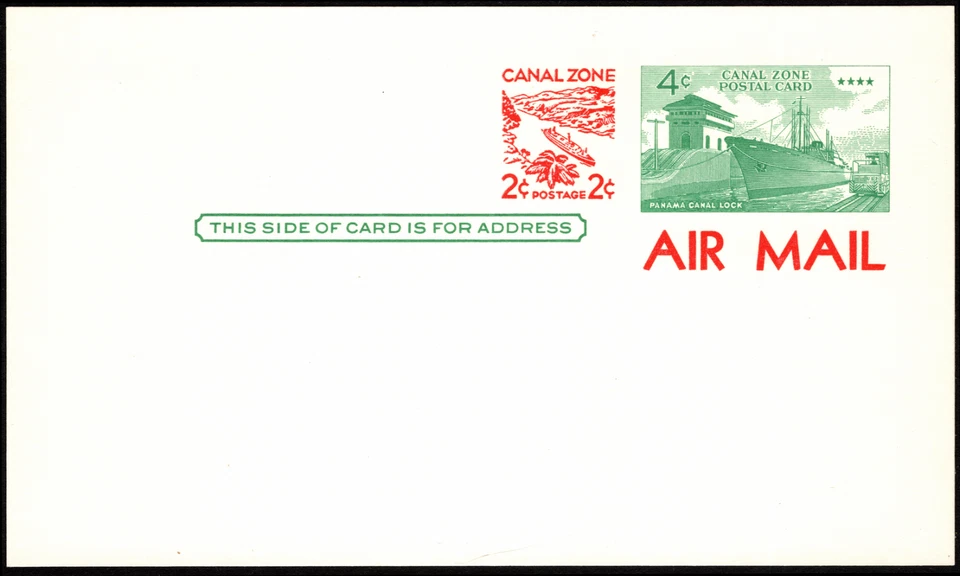 Canal Zone Airmail Postal Card Scott # UXC3 Mint - 4 Cents + 2 Cents Surcharged - Image 1 of 1