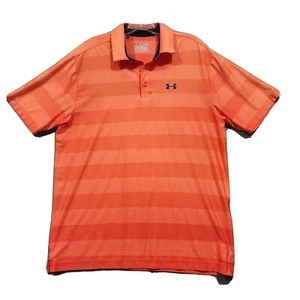 Under Armour Polo Shirt Mens Large Orange Striped HeatGear Short Sleeve - Picture 1 of 16