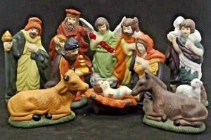 Vintage 11 Piece Ceramic Nativity Set - Baby Jesus, Mary, Joseph 3 Kings Animals - Picture 1 of 12