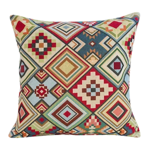 Geometric Tapestry Aztec Cushion. Double Sided. 17x17". Red, green, blue. - Picture 1 of 1