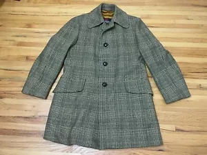 Invertere Overcoat Men's Brown Tweed Houndstooth Single Vent Collared Wool 2xl - Picture 1 of 7
