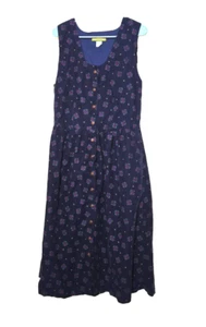 Vtg Bryn Connelly Midi Dress Sz 12 Geometric Pleated Teacher Retro Buttons Blue - Picture 1 of 12