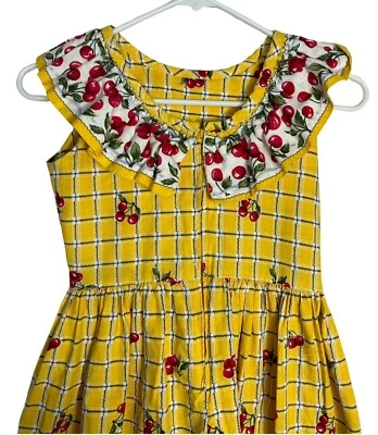 Susanne Lively Designs Girls Dress Yellow Checkered Cherry Print Girls Size 8 - Image 1 of 4