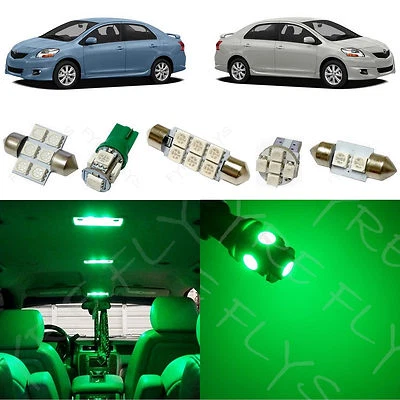 6x Kit de pacote interno de luzes LED verdes para 2007-2012 Toyota Yaris Sedan TY1G - Imagem 1 de 4