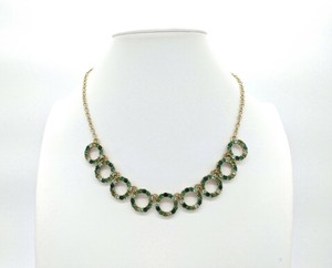 J. Crew Shades of Green Statement Necklace w/ Crystal Rhinestones Gold Tone 