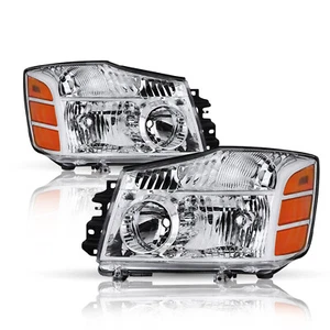For 2004-2015 Nissan Titan /04-07 Armada Chrome Headlights Assembly Lamps Pair - Picture 1 of 6