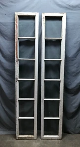 Antique Pair Shabby Wood 6 Lite Glass 14x77 Entryway Sidelights VTG Old 1408-24B - Picture 1 of 22