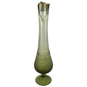 Fenton Vase Ribbed Hobnail Glass Swung Green Vase 19” Pedestal MCM Retro Hippie  - Picture 1 of 18