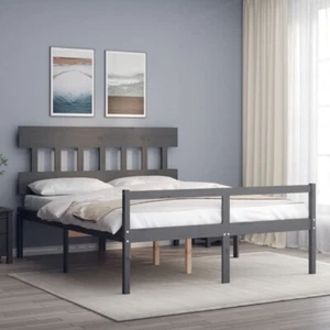 Seniorenbett mit Kopfteil Grau Kingsize Massivholz - Bild 1 von 11