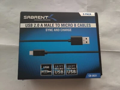 Sabrent CB-M63W 6-Pack Micro USB Cables USB 2.0 A Male to Micro B 1ft/3ft - Image 1 of 3