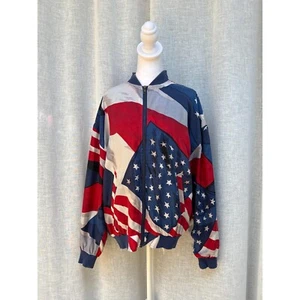 1990 Montage pour Homme silk bomber red white blue American flag jacket - Picture 1 of 7