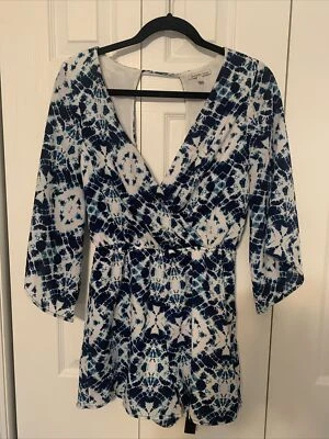 Mameluco en V Charlotte Russe azul/blanco manga Belle - talla M Foto 1 de 4