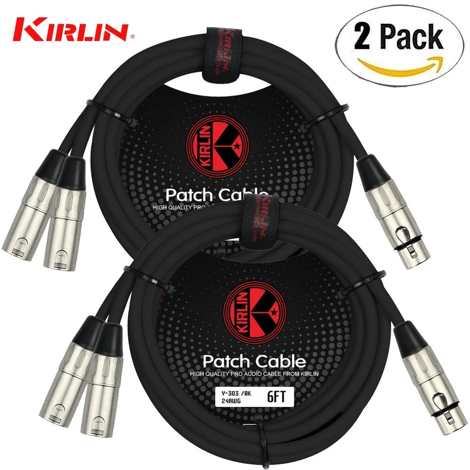 2-PACK Kirlin 6FT Splitter Y-Cable 3-Pin XLR Female to Dual XLR Male Y-303-06 - Image 1 of 1