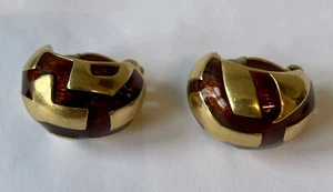 Pendientes con clip vintage firmados CINER grandes color dorado sobre marrón esmaltado - Imagen 1 de 6