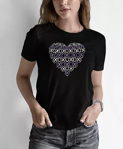 LA Pop Art Juniors Word Art XOXO Heart T-Shirt Black Size 2XL - Picture 1 of 2