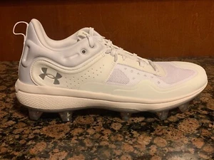New! Womens US 10 UNDER ARMOUR GLYDE MT TPU SOFTBALL CLEATS 3024329-101 WHITE - Picture 1 of 5