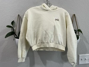 Nike Sweatshirt Girls large Oversized Fit Fleece Cropped Hoodie Just Do It Cream - Picture 1 of 7