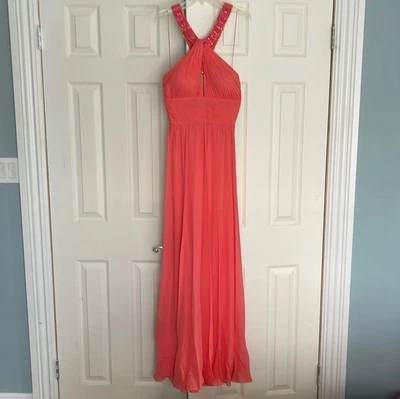 Vestido Aidan Mattox Feminino Coral Noite Halter Tamanho 8 - Imagem 1 de 4