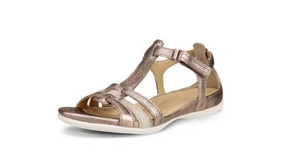 Ecco Flash T-Strap Sandals Womens 7.5 Hook and Loop Metallic Gold EUC - Image 1 of 4