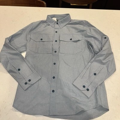 LL Bean No Fly Zone Performance Fishing Shirt Mens Small Reg Slate Blue NEW - Image 1 of 4