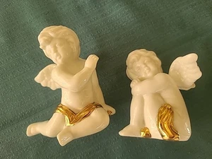 Juego de 2 Fajas Porcelana Querubín Ángeles Blanco/Dorado De Colección 1996 Jade Santa’s Workshop - Imagen 1 de 8